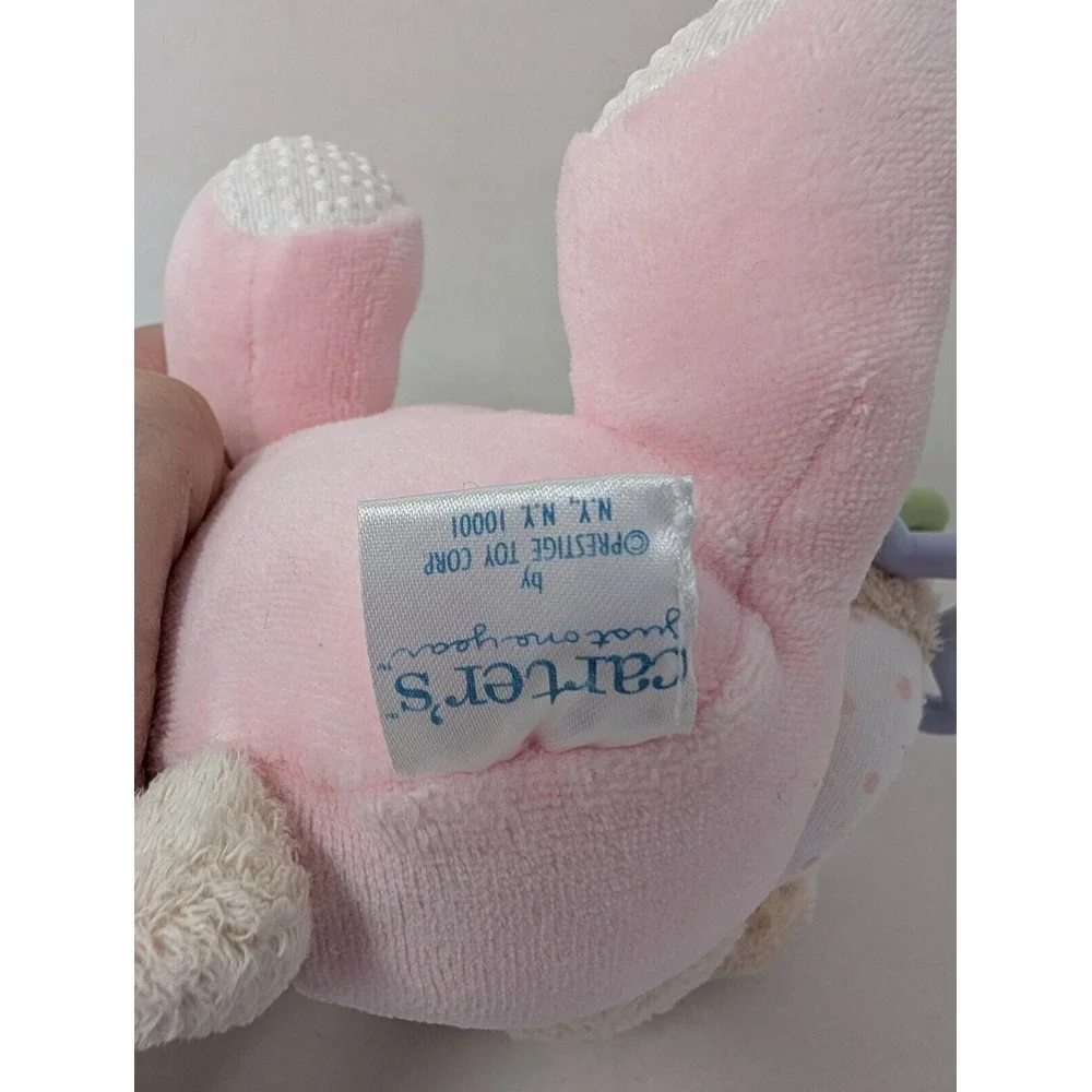 Vintage Carters Prestige White Bunny Rabbit Plush Rattle Stuffed Animal Baby 90s